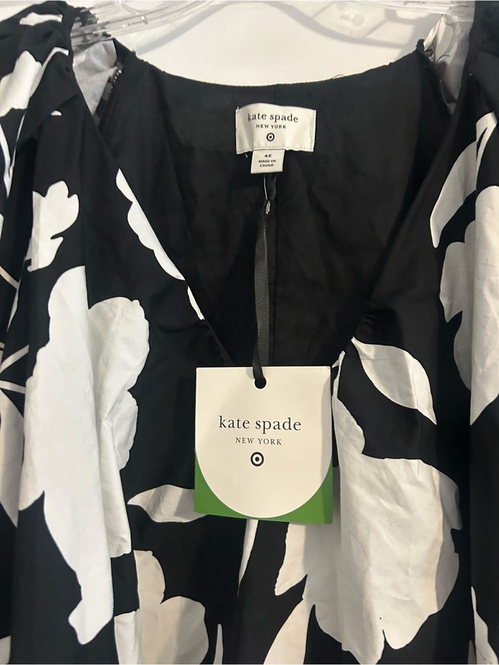 NWT  Kate Spade 4X Black and White Floral Dress - Picture 3 of 5